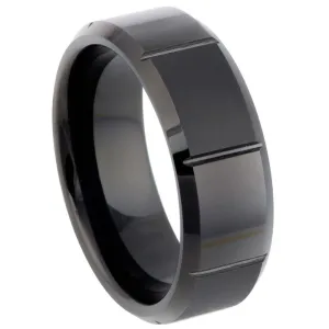 Black IP Plated Alternating Matte & Shiny Blocks Beveled Edge - 8mm