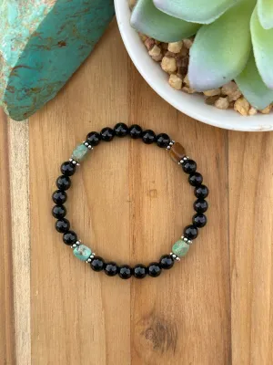 Black Onyx and Kingman Stretch Bracelet