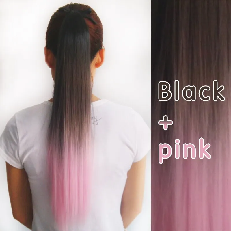 Black to pink ombre straight ponytail