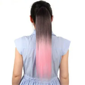 Black to pink ombre straight ponytail