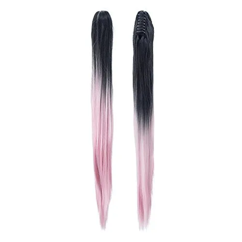 Black to pink ombre straight ponytail