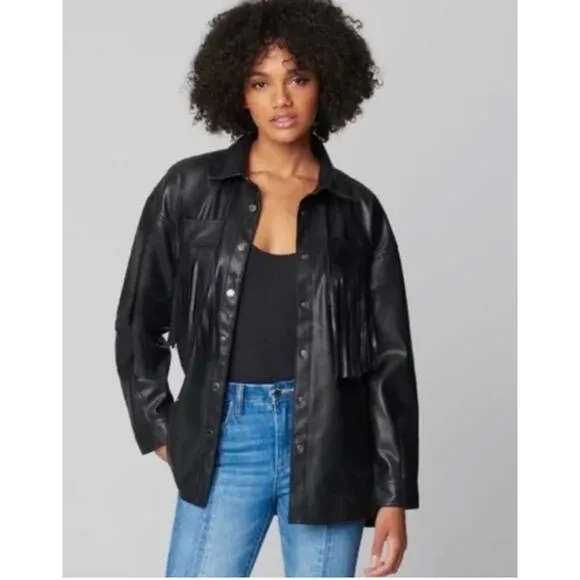Blank NYC Black Faux Leather Fridge Pocket Shirt Jacket Size S