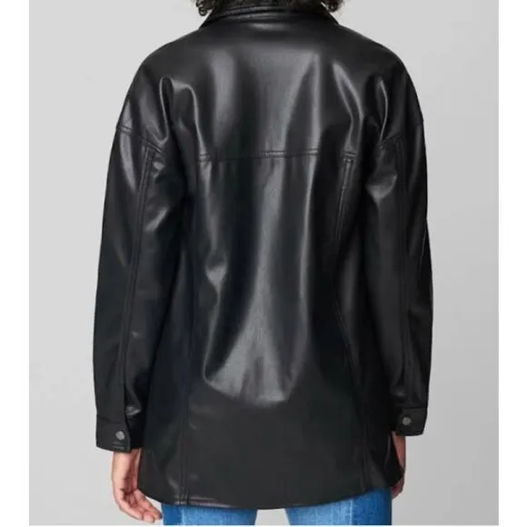 Blank NYC Black Faux Leather Fridge Pocket Shirt Jacket Size S