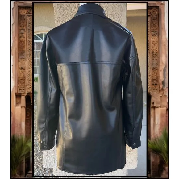 Blank NYC Black Faux Leather Fridge Pocket Shirt Jacket Size S