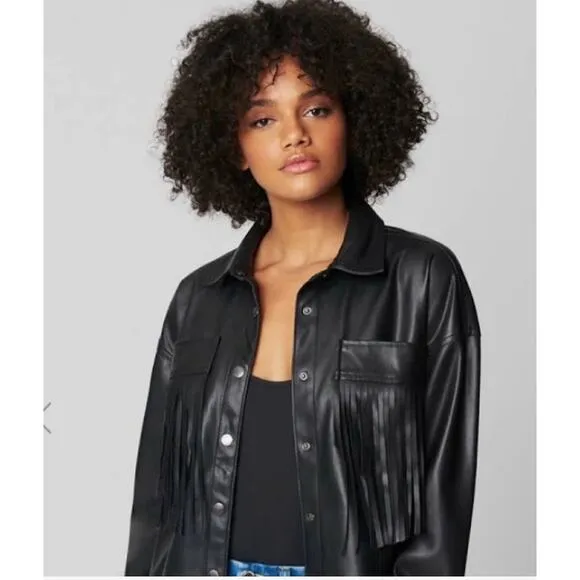 Blank NYC Black Faux Leather Fridge Pocket Shirt Jacket Size S