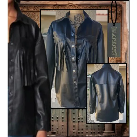Blank NYC Black Faux Leather Fridge Pocket Shirt Jacket Size S