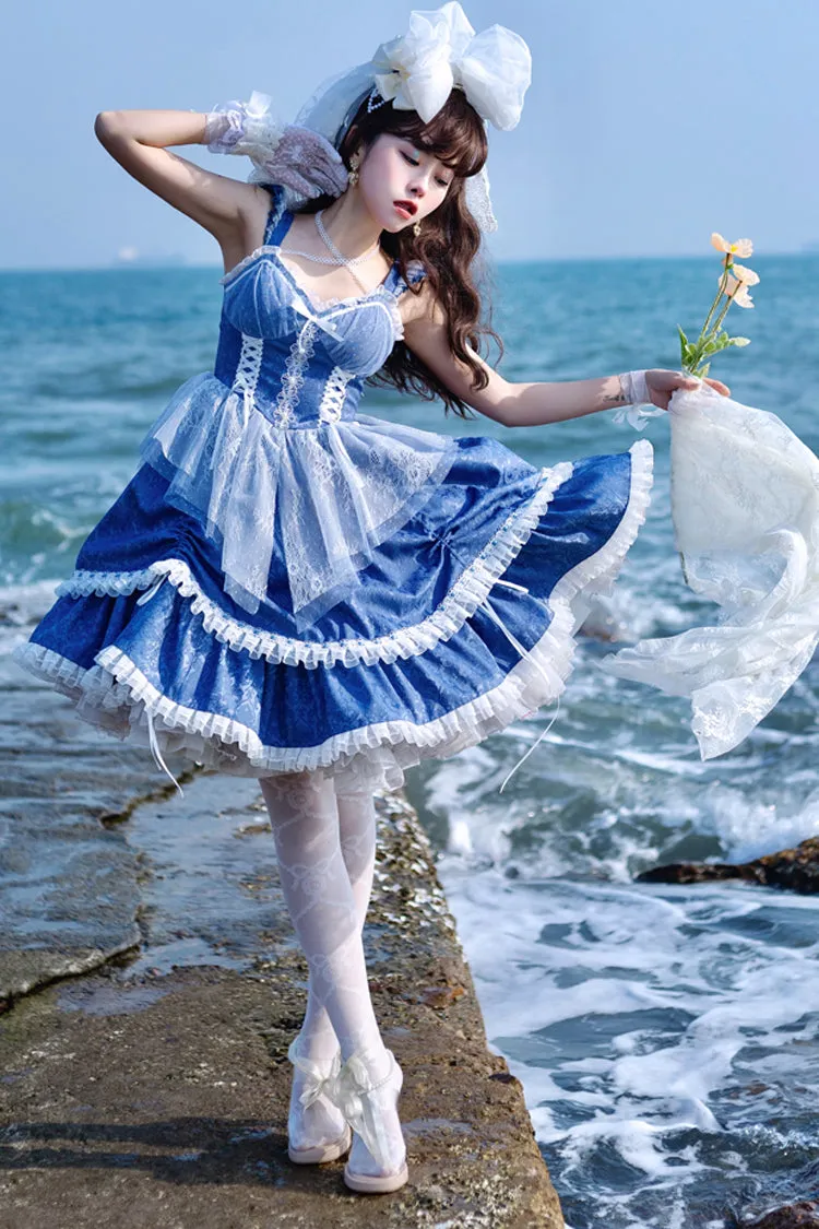 Blue Landing Drawstring Pull Up Hem Elegant Sweet Lolita Dress