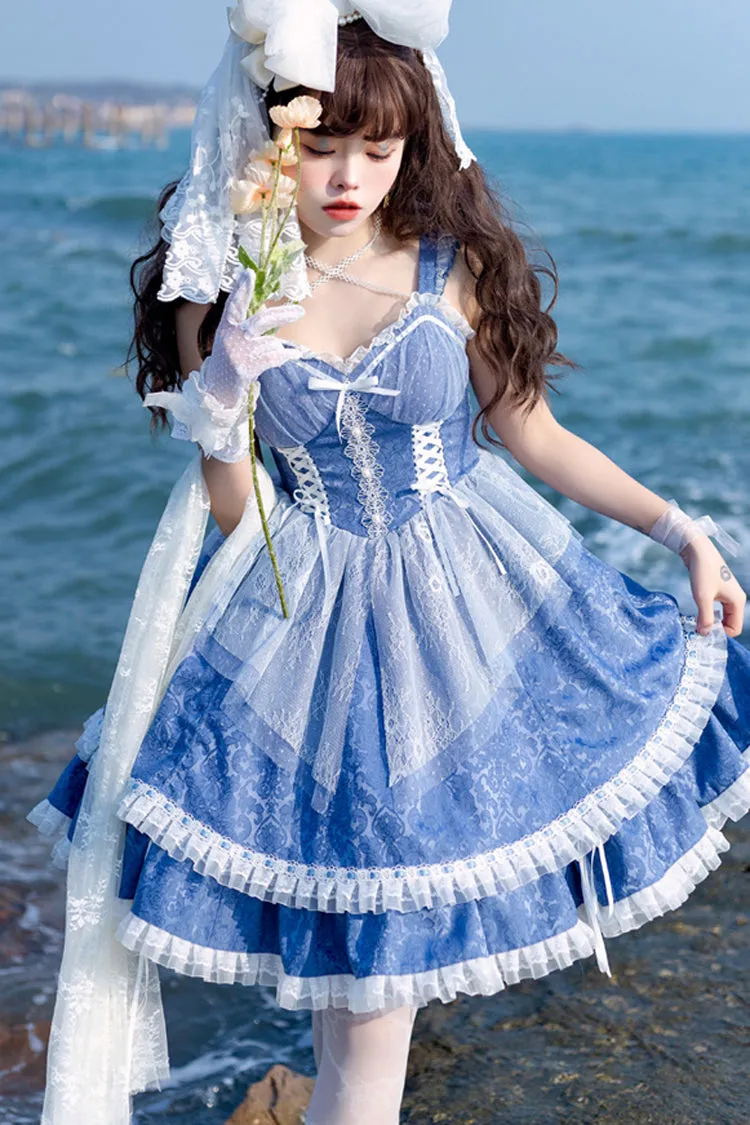 Blue Landing Drawstring Pull Up Hem Elegant Sweet Lolita Dress