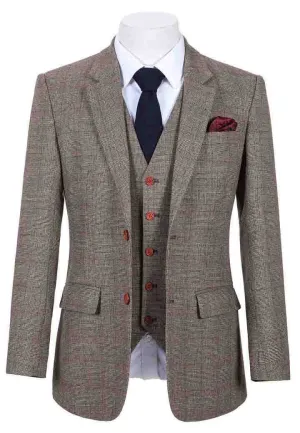 BROWN PRINCE OF WALES TWEED 3 PIECE SUIT
