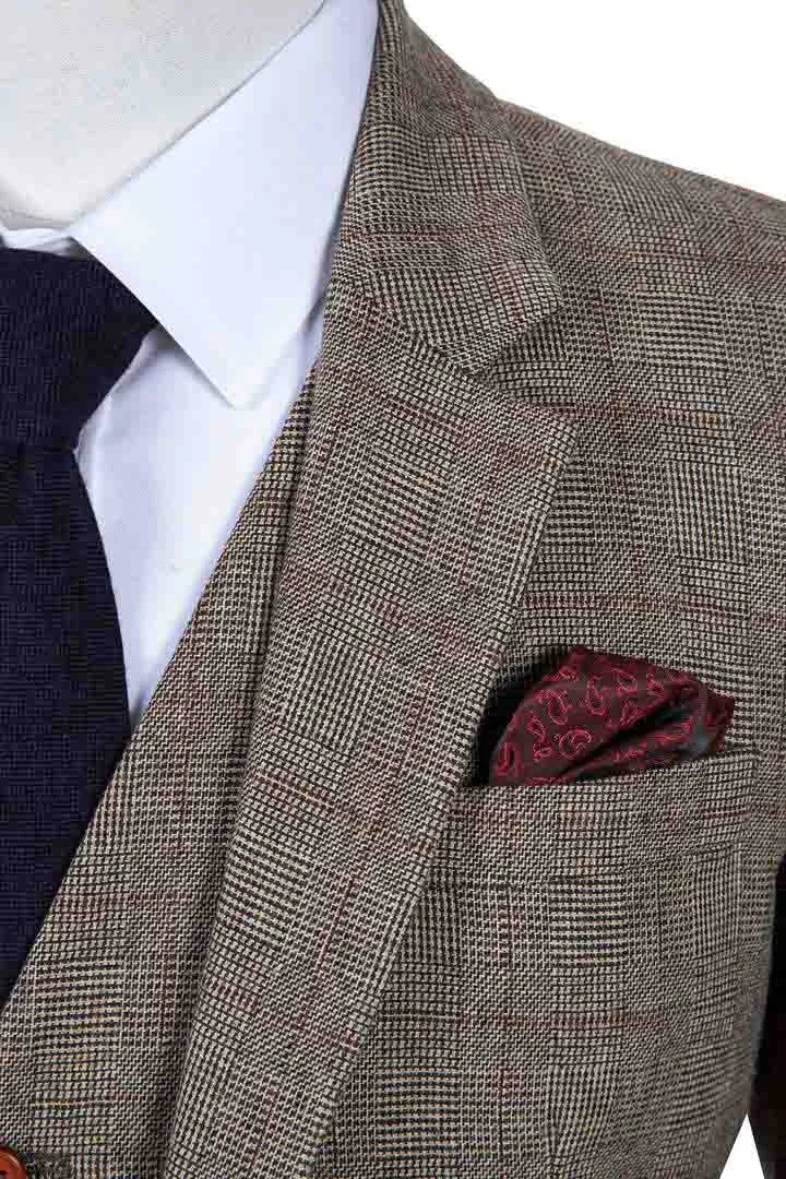 BROWN PRINCE OF WALES TWEED 3 PIECE SUIT