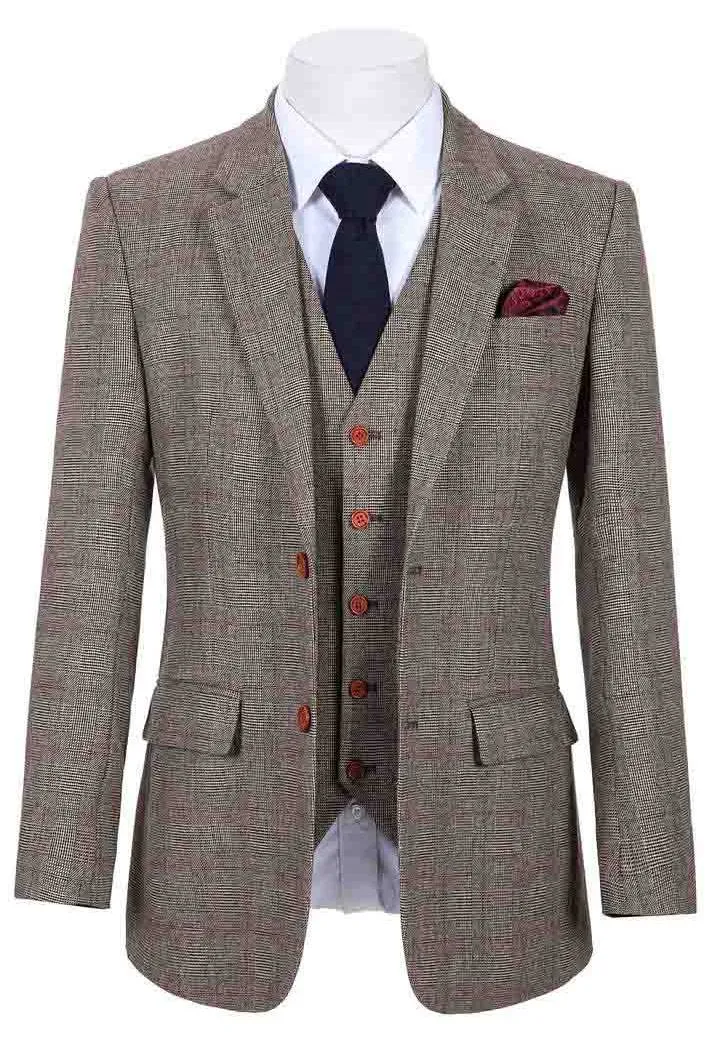 BROWN PRINCE OF WALES TWEED 3 PIECE SUIT