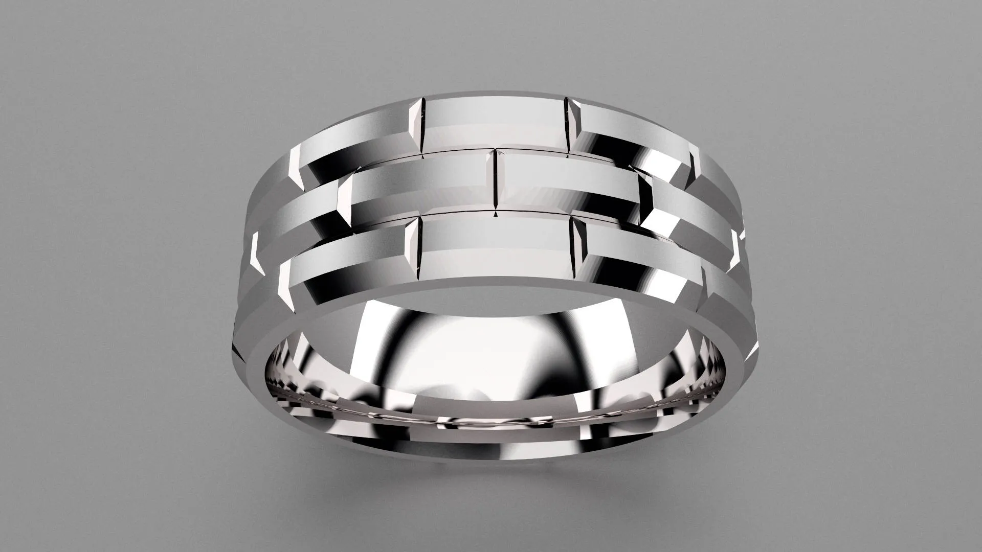 Brushed Sterling Silver 8mm Brick Pattern Wedding Band