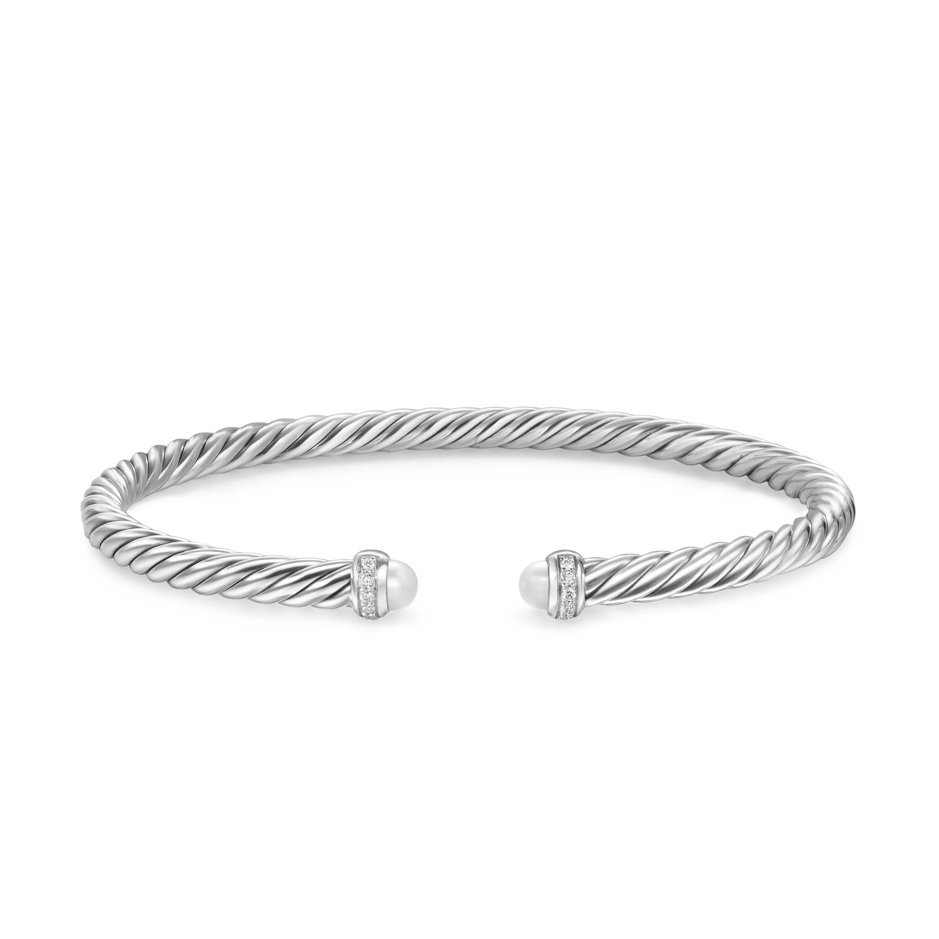 Cablespira Flex® Bracelet in Sterling Silver with Pearls and Diamonds, 4mm