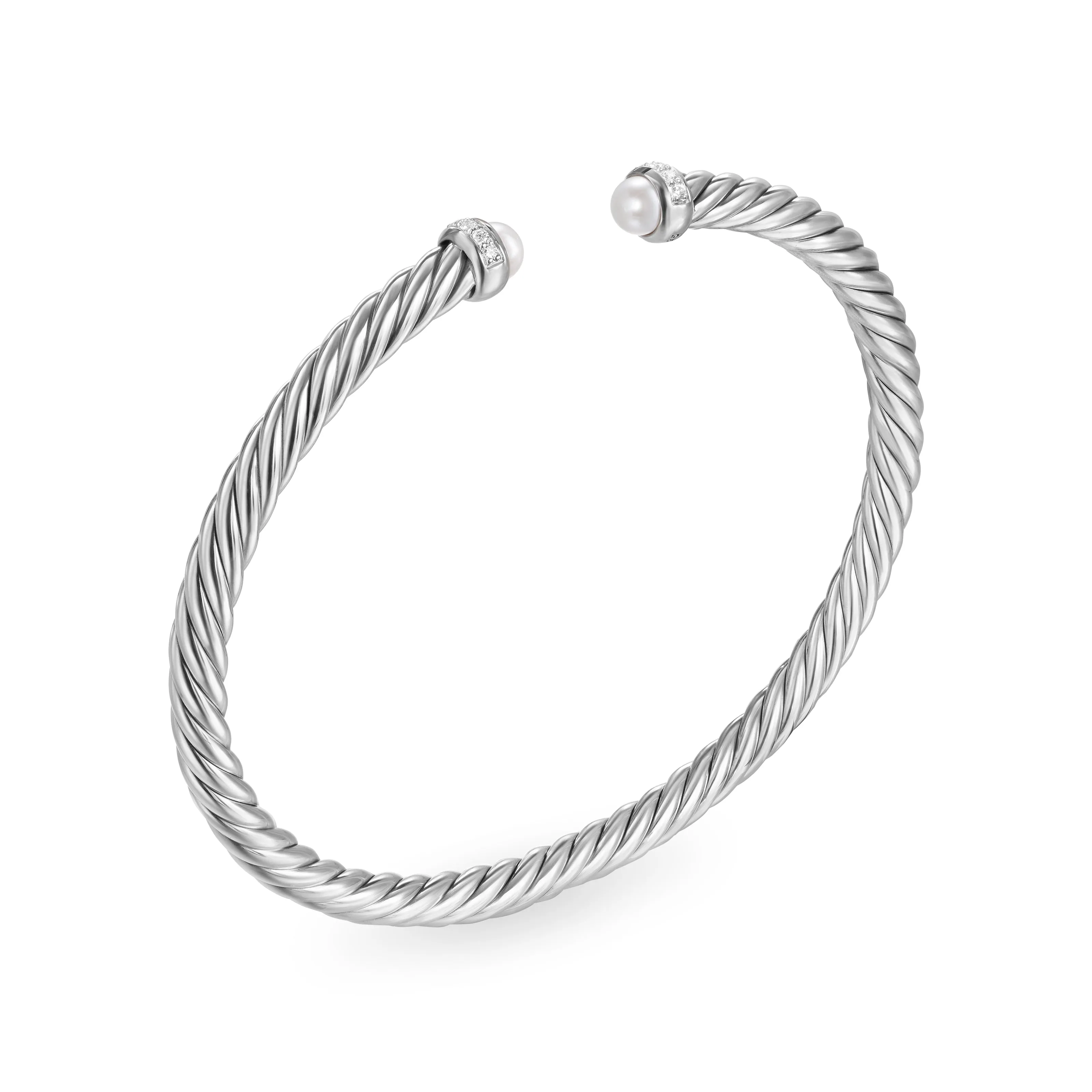 Cablespira Flex® Bracelet in Sterling Silver with Pearls and Diamonds, 4mm