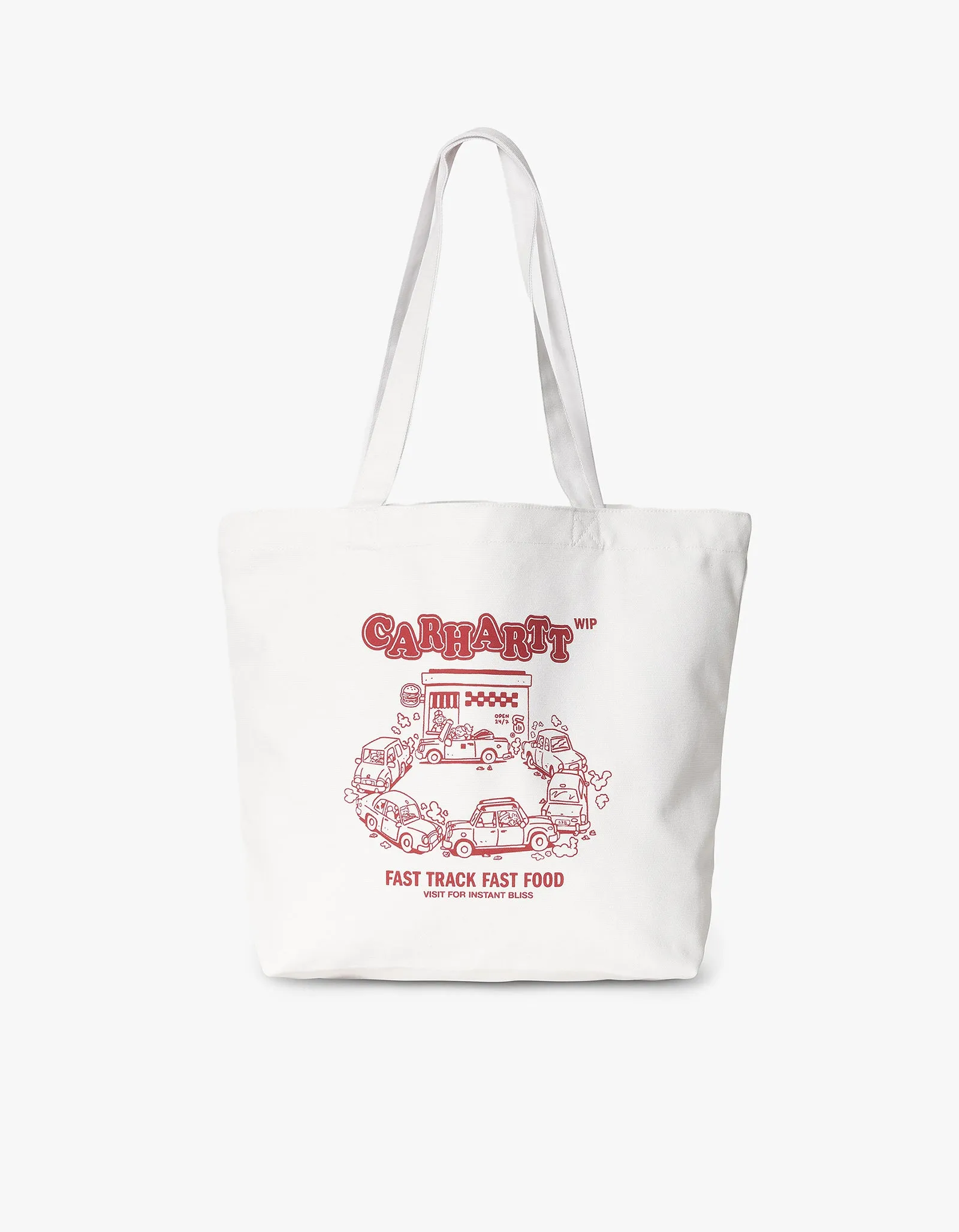 Canvas Graphic Tote - Fast Food Print, White/Samba