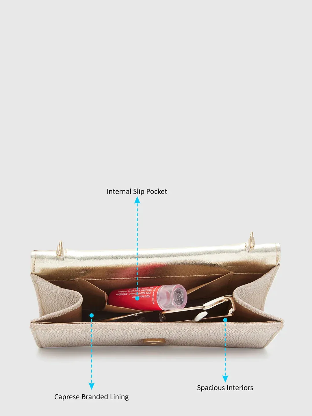 Caprese Gretchen Medium Champagne Gold Flapover Clutch