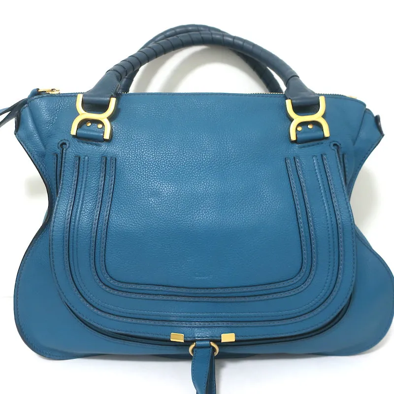 Chloe Marcie Large Shoulder Bag Laguna Blue Leather