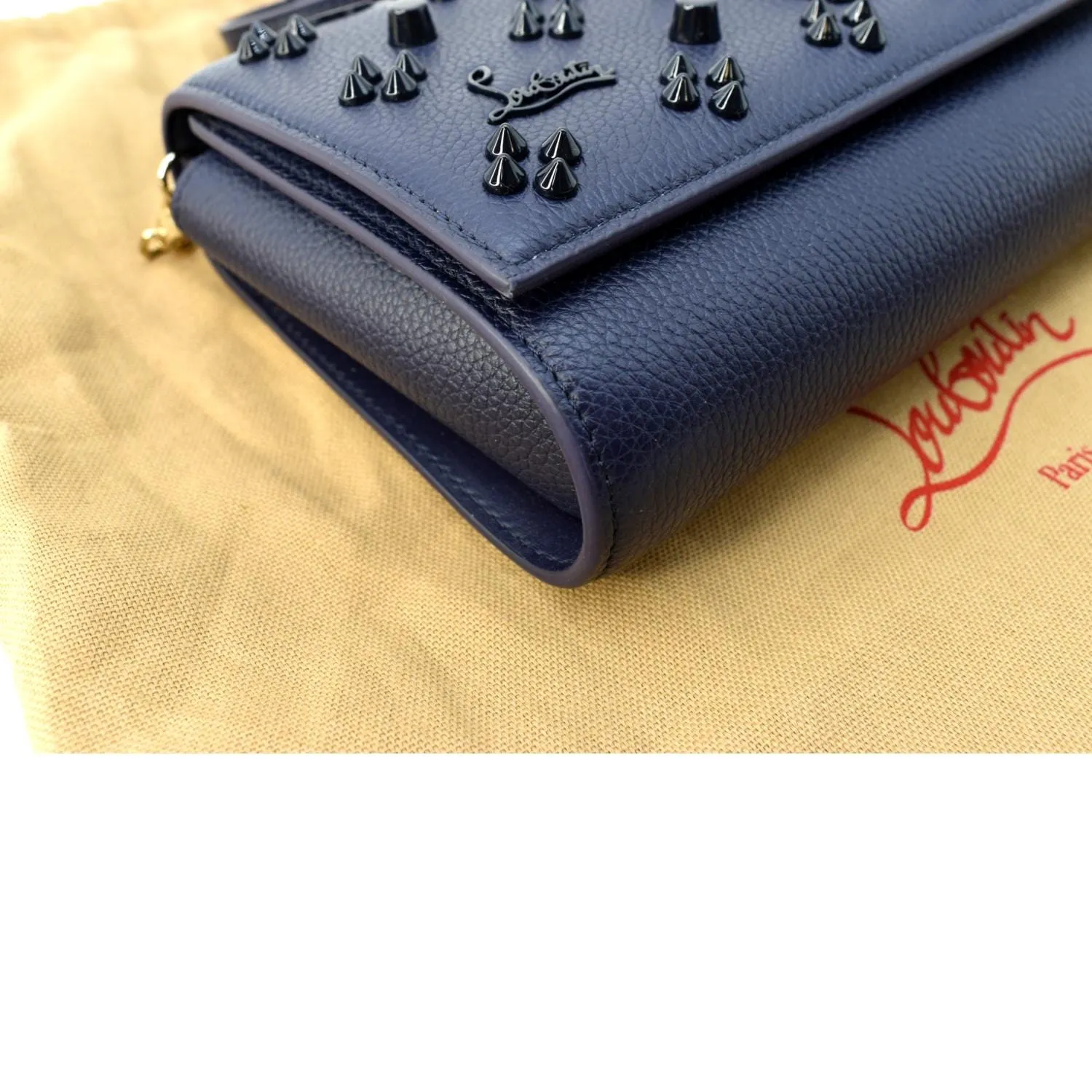 CHRISTIAN LOUBOUTIN Paloma Leather Patent Pearl Spikes Crossbody Bag Blue