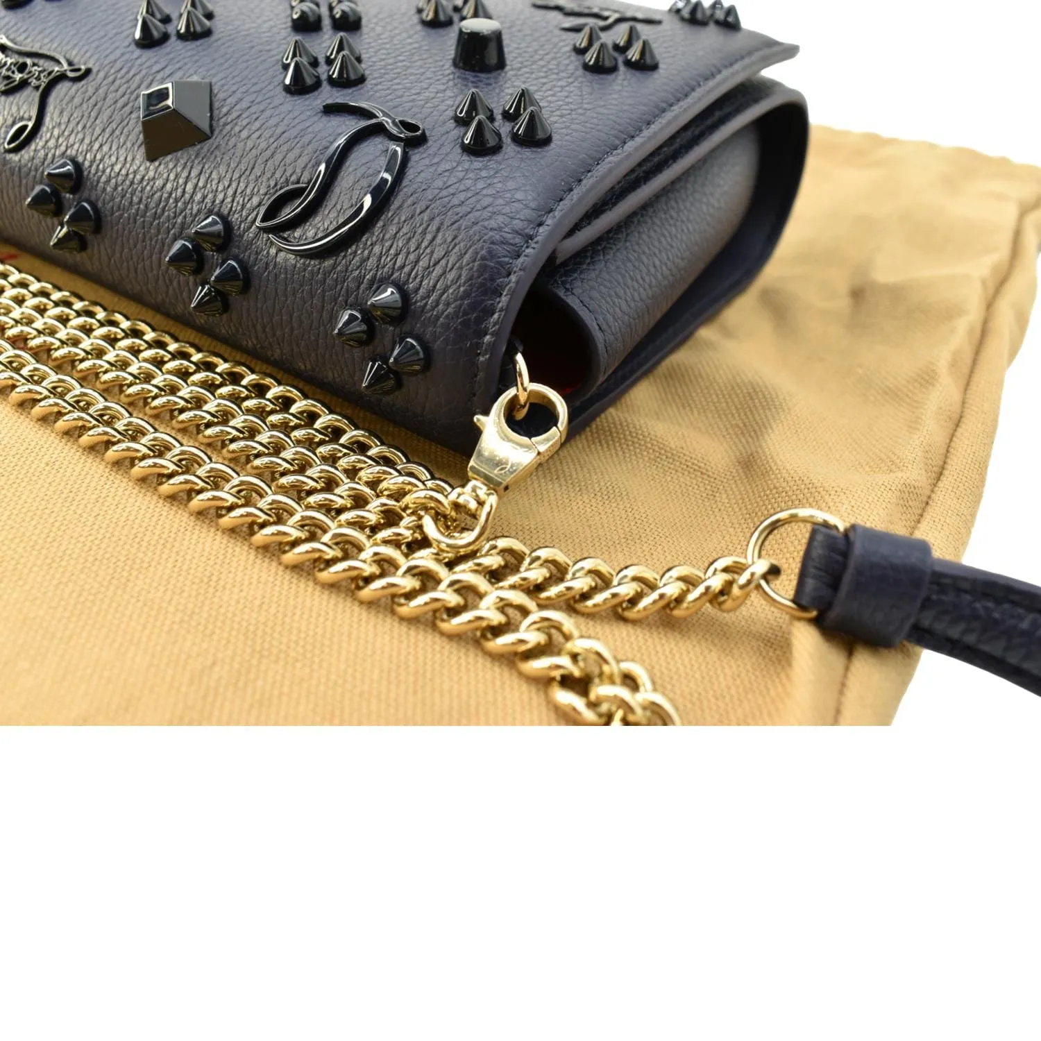 CHRISTIAN LOUBOUTIN Paloma Leather Patent Pearl Spikes Crossbody Bag Blue