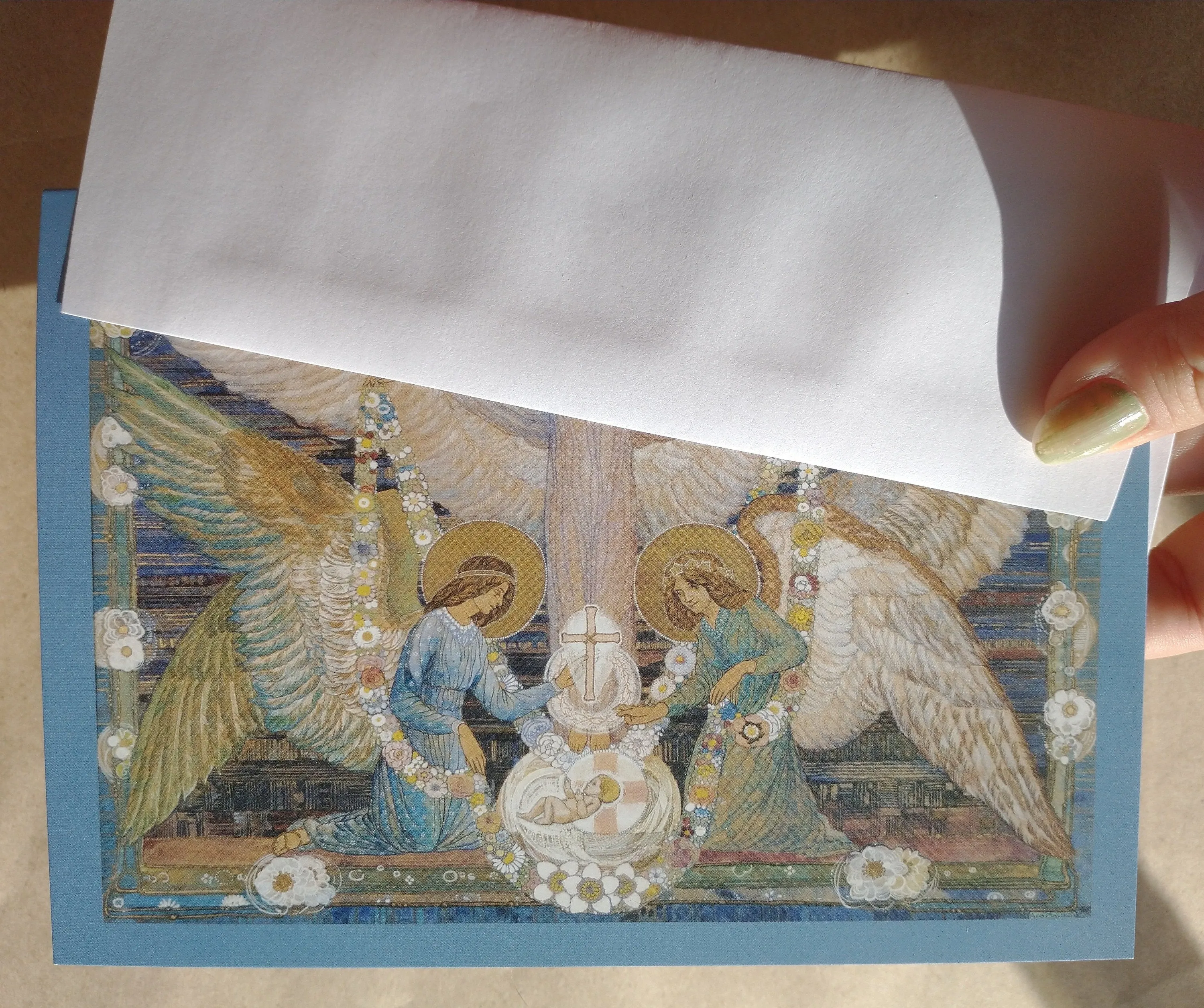 Christmas Card / Angels Garlanding the Infant Jesus – 5x7" – With Envelope – 1 / 10 / 50 / 100 – by Ann Macbeth