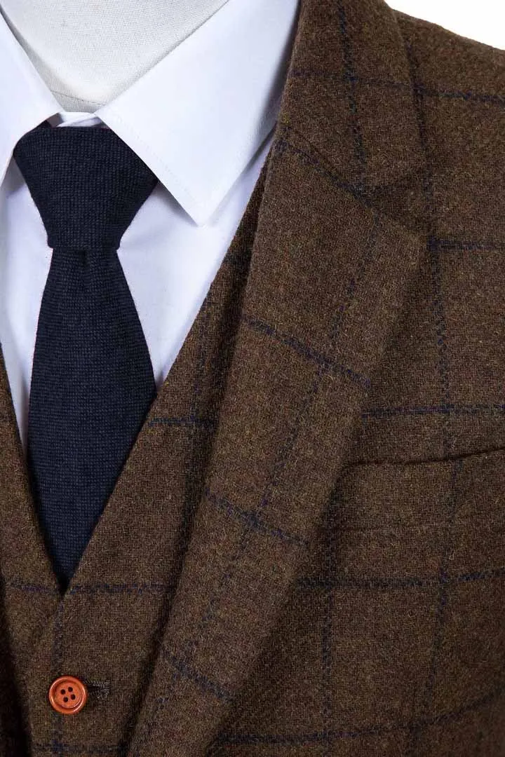 COUNTRY BROWN OVERCHECK TWEED 3 PIECE SUIT