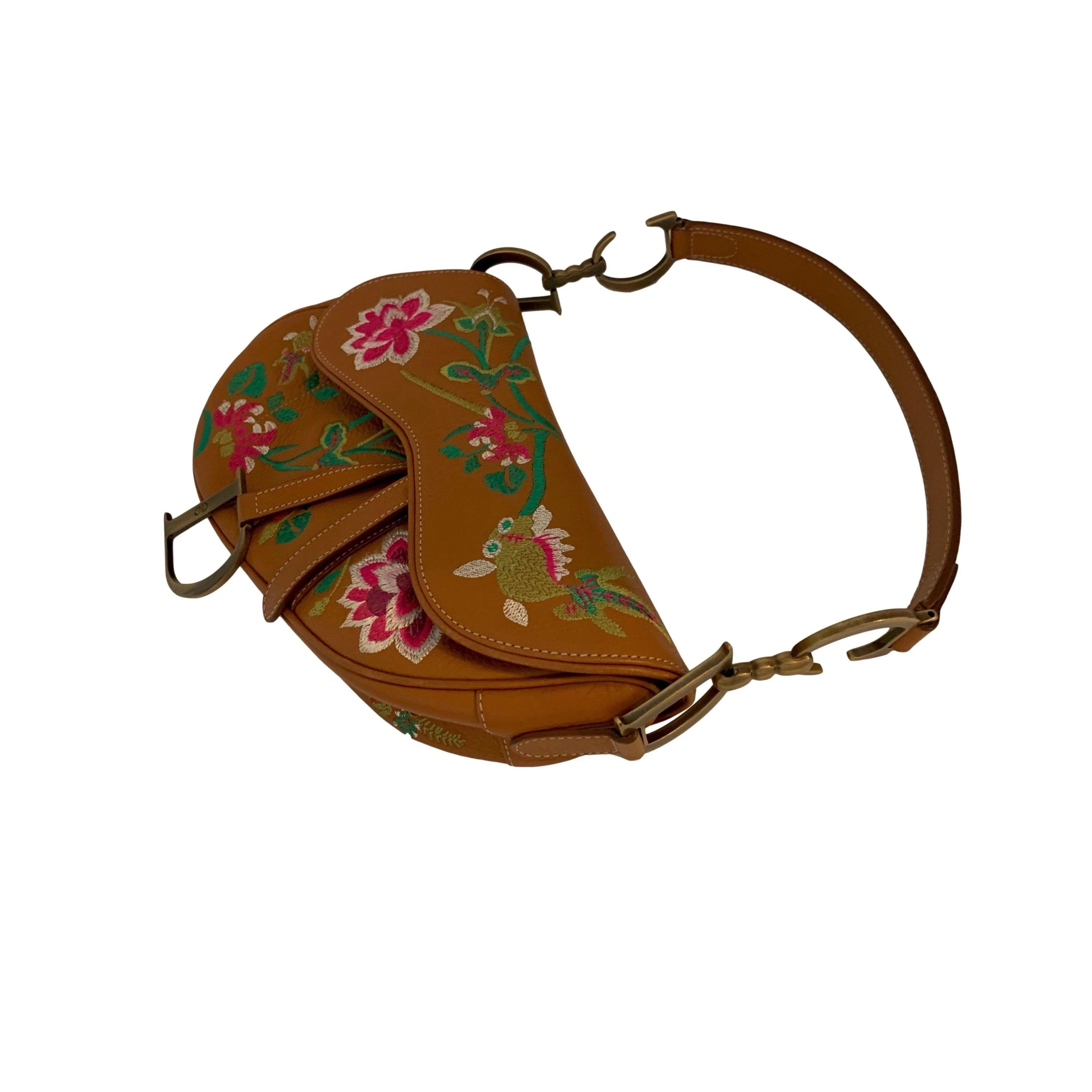Dior Brown Embroidered Koi Leather Saddle Bag