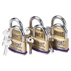Draper Solid Brass Padlocks With Hardened Steel Shackle, 60Mm (Pack Of 6) Dr-67663