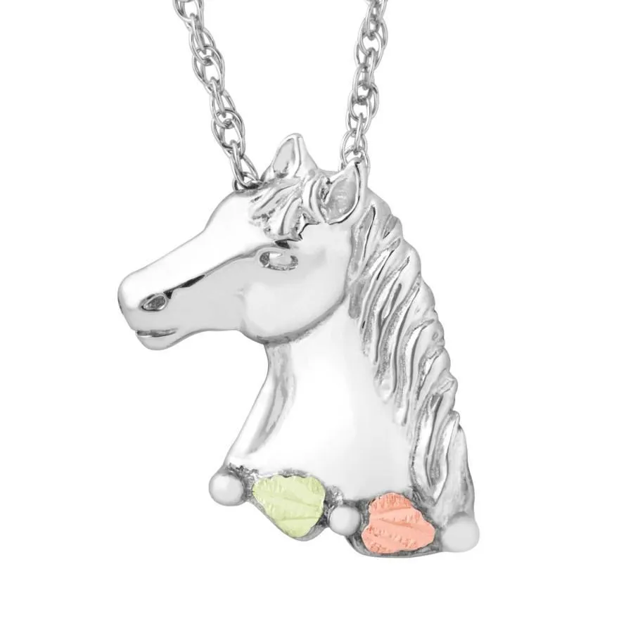 Elegant Horse - Sterling Silver Black Hills Gold Pendant