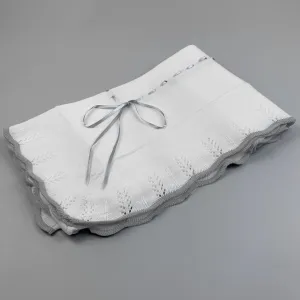 Elegant Portuguese Knitted Baby Shawl with Grey Trim