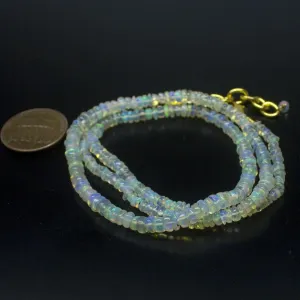 Ethiopian Opal Smooth Rondelle Beads Gold Vermeil Necklace 18" 3mm 4mm