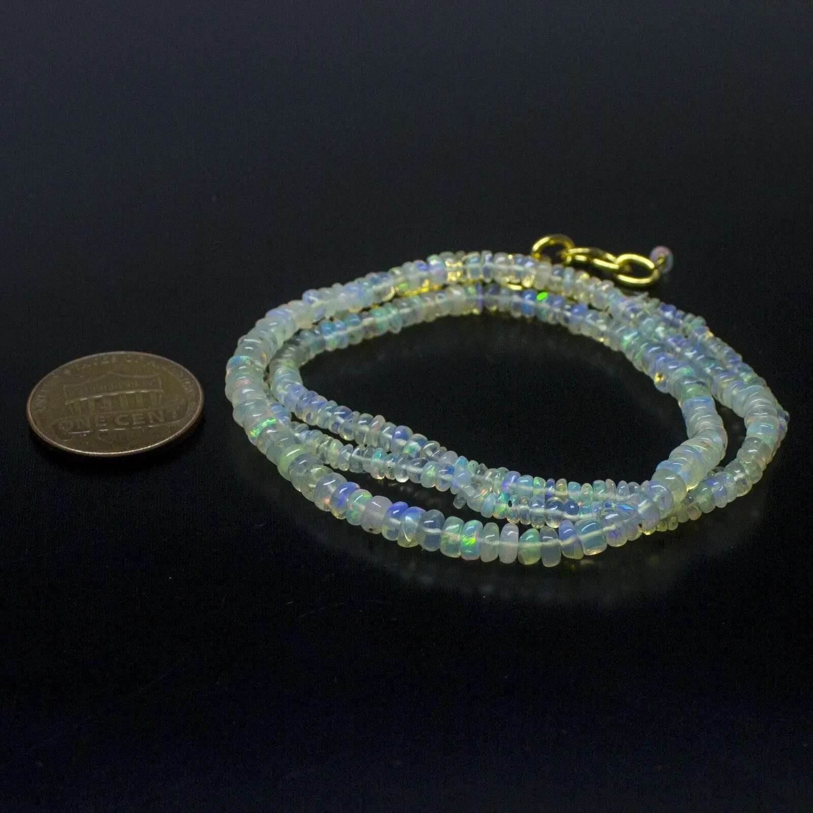 Ethiopian Opal Smooth Rondelle Beads Gold Vermeil Necklace 18" 3mm 4mm