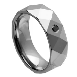 Faceted Shiny Finish with 0.07ct Black Diamond - 8mm