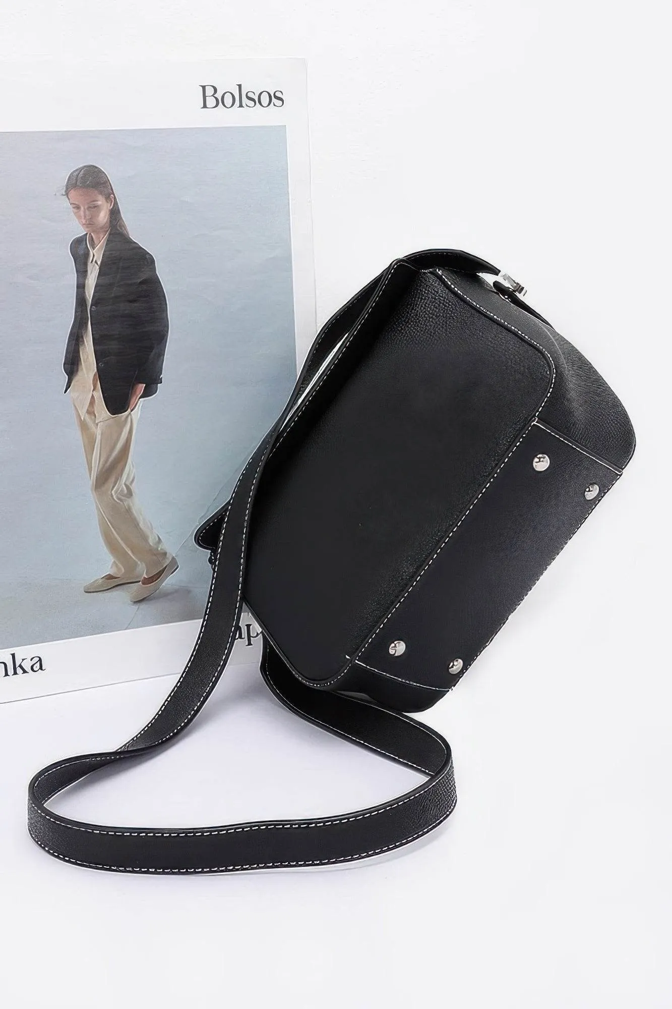 Faux Leather Crossbody Handle Bag
