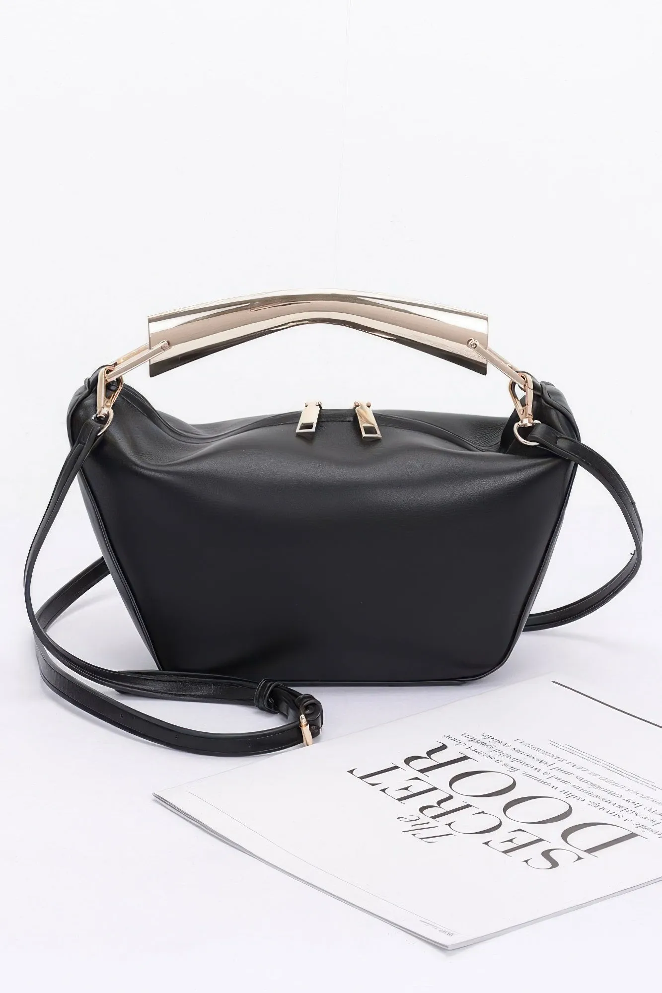 Faux Leather Metal Handle Bag