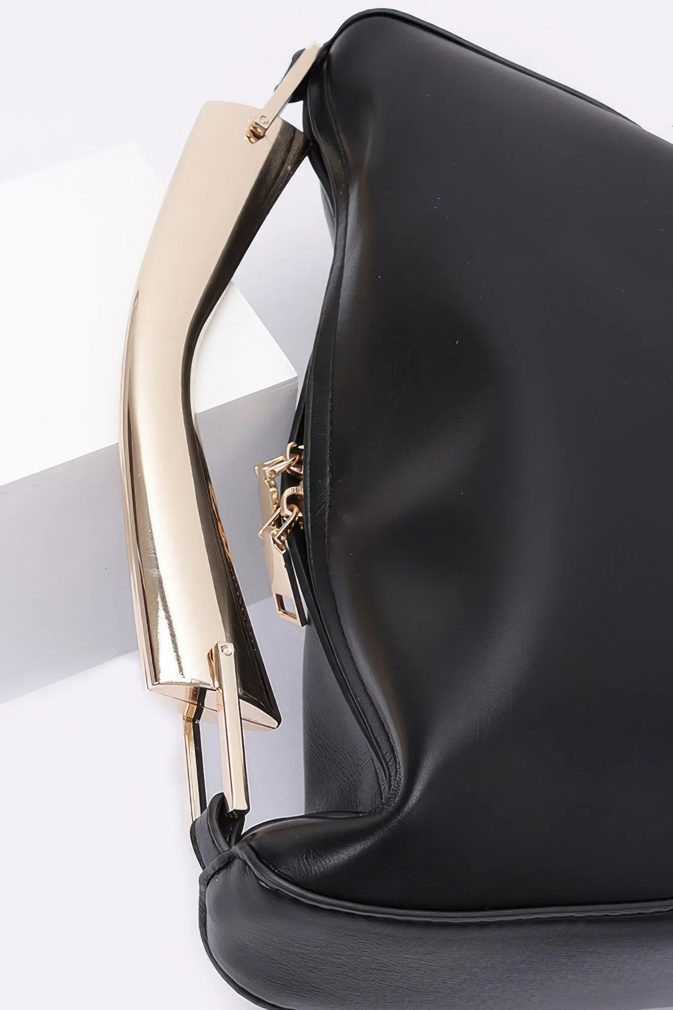 Faux Leather Metal Handle Bag