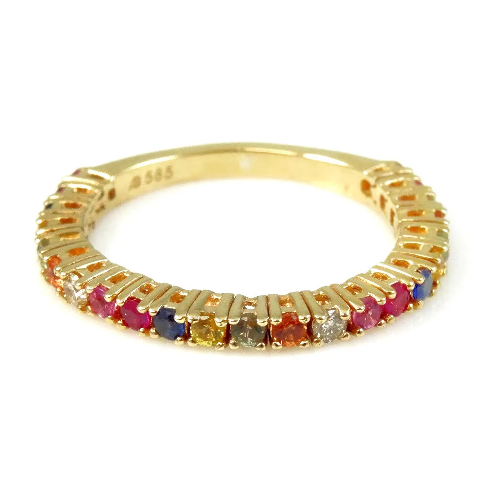 Flexible Multi Color Sapphire with Diamonds Flexible Ring 14K