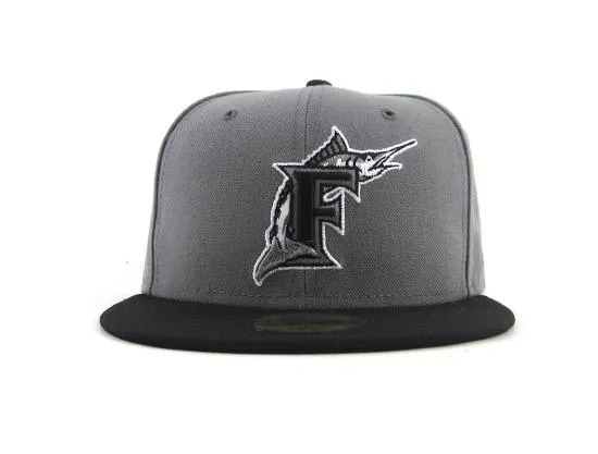 Florida Marlins New Era Fitted 59FIFTY Hat (STORM GREY BLACK Air Jordan Retro 4 Oreos)