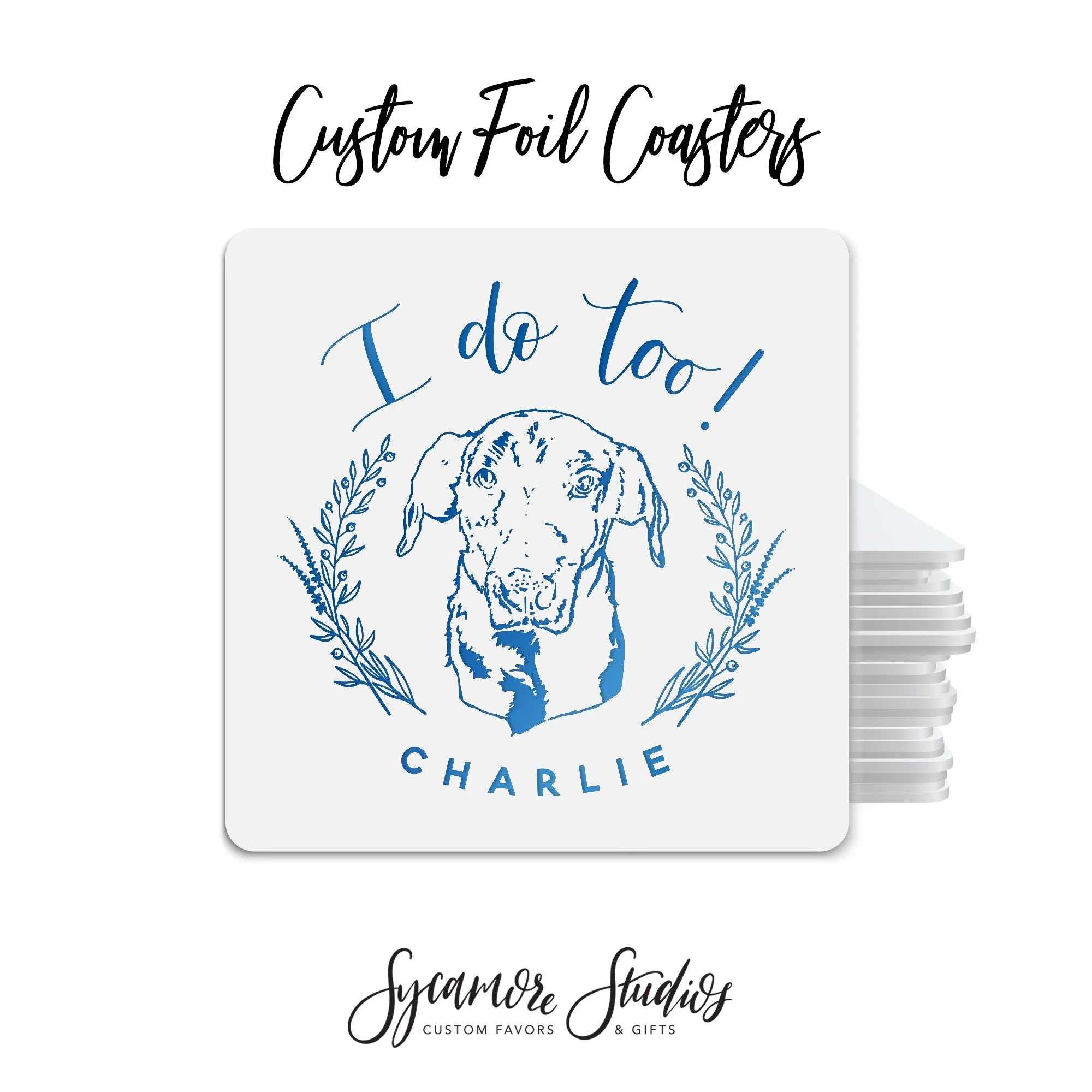 Foiled Wedding Coaster #9 - Pet Illustration