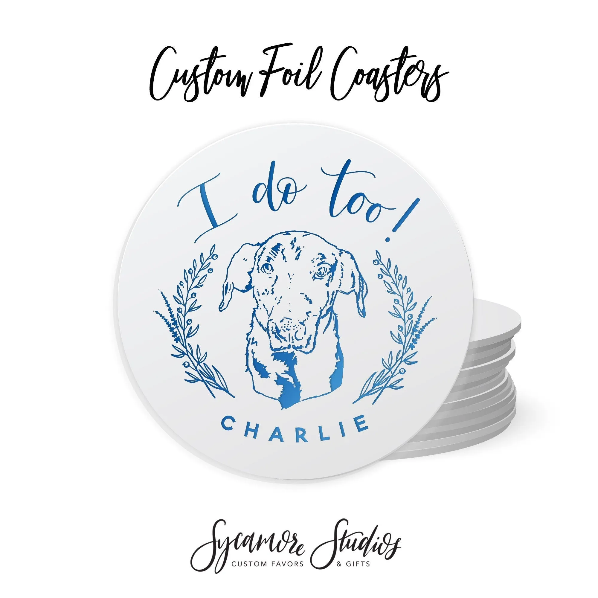 Foiled Wedding Coaster #9 - Pet Illustration