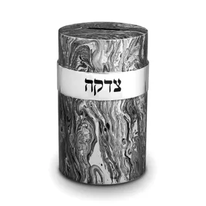 Gifts Plaza (D) Black Marble Design Tzedakah Box For Hadlakas Neiros Display 3.3" x 5.5" (Silver)