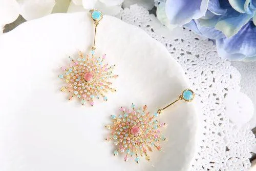 Glittering sunflower bead earrings