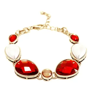 GOLD MULTI COLOR RED AND CREAM BRACELET  #SB31326_G-RED-CREM (BC7)