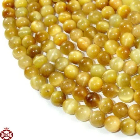 Golden Yellow Tiger Eye Beads Smooth Round