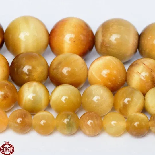 Golden Yellow Tiger Eye Beads Smooth Round