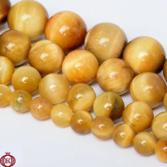 Golden Yellow Tiger Eye Beads Smooth Round