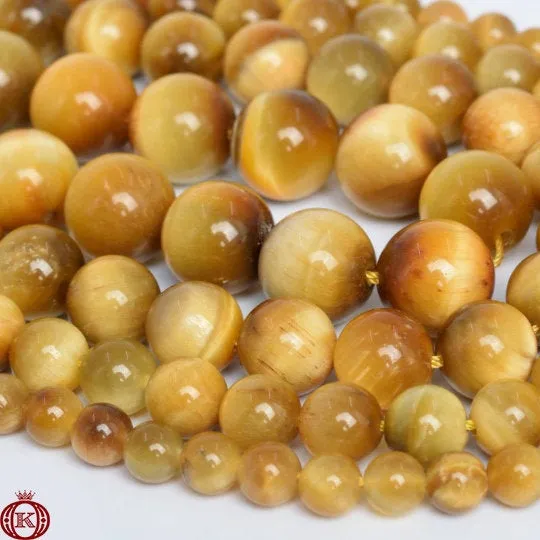 Golden Yellow Tiger Eye Beads Smooth Round