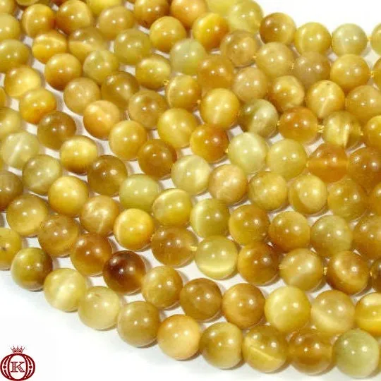 Golden Yellow Tiger Eye Beads Smooth Round