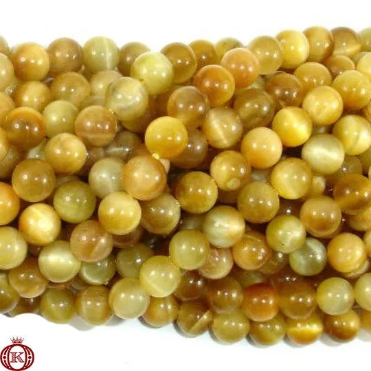 Golden Yellow Tiger Eye Beads Smooth Round