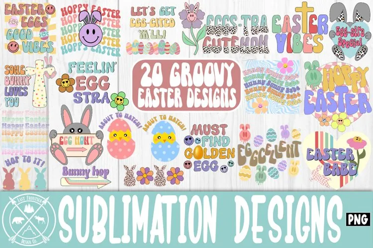 Groovy Retro Easter Sublimation Bundle Easter PNG