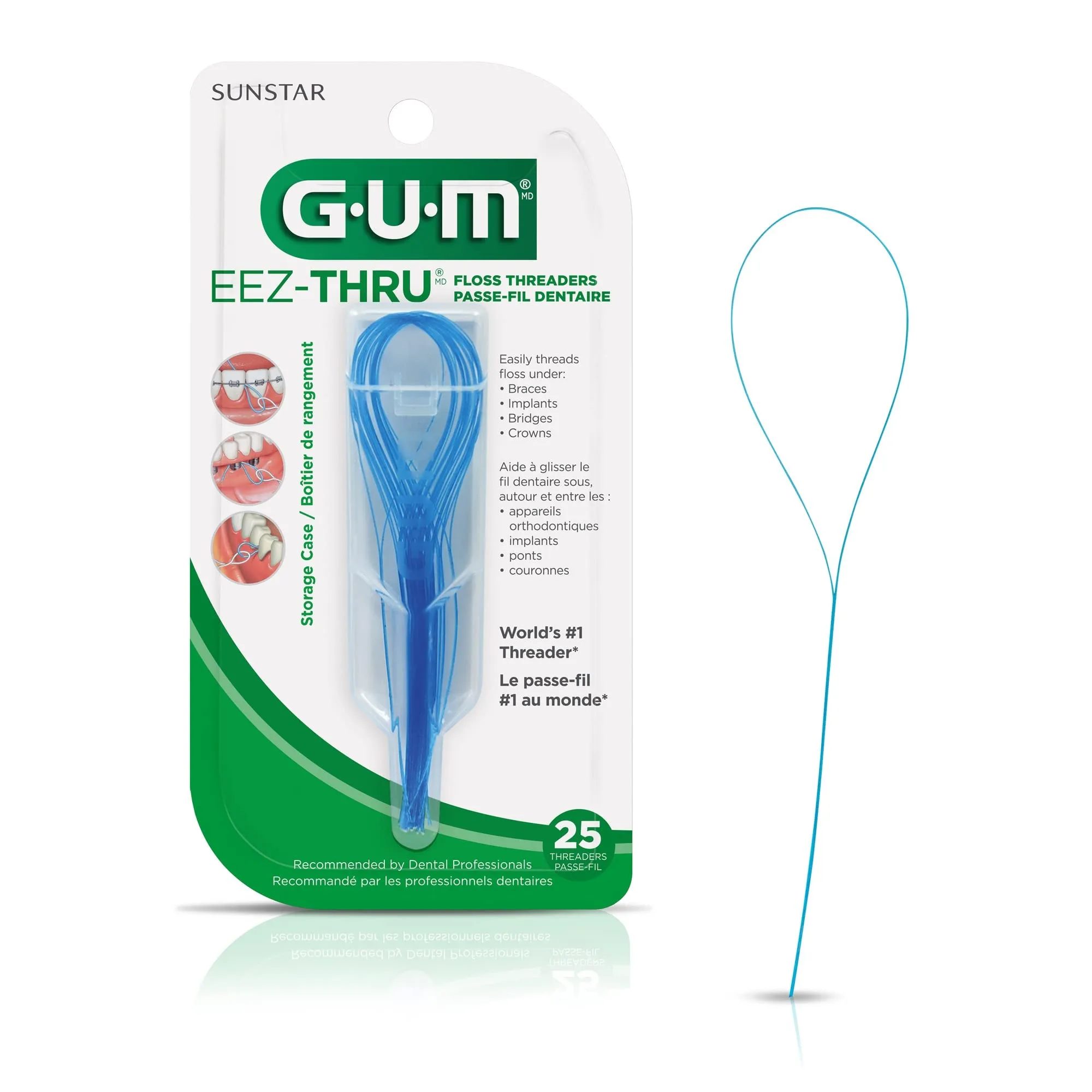 GUM EEZ-Thru Floss Threaders, Dental Flossers for Braces, Bridges, & Implants, 25 Count